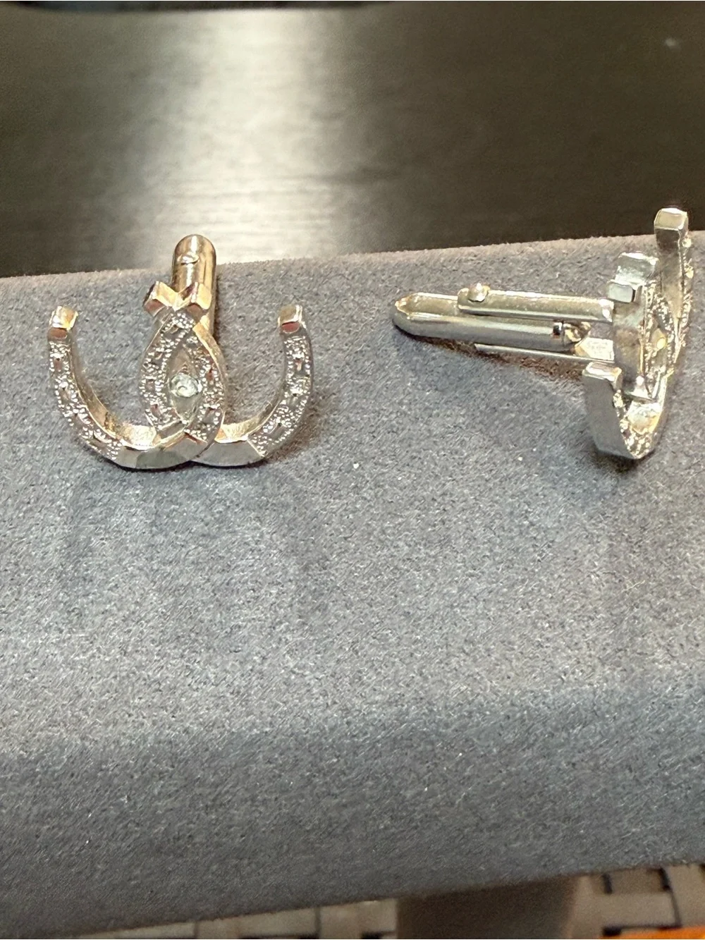 Vintage Swank Horseshoe Cufflinks Silver Tone Clear Rhinestone Lucky Equestrian